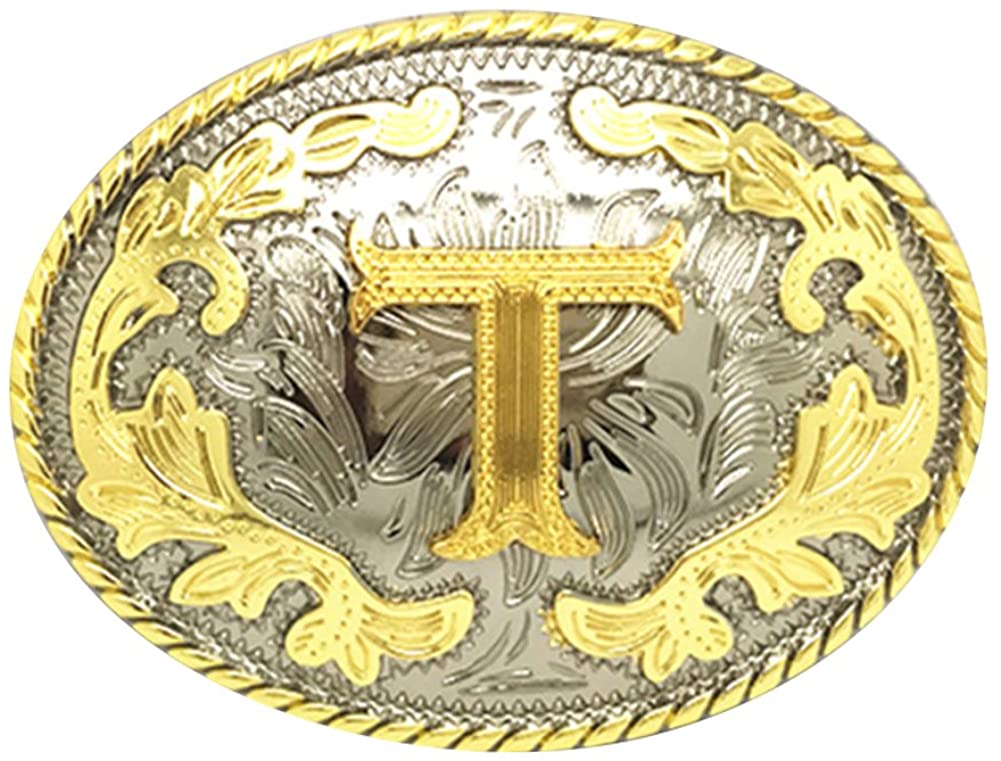 Western Cowboy Rodeo Belt Buckle – Gold Initial Letters A-Z, Large & Stylish for Men & Women, A, One Size