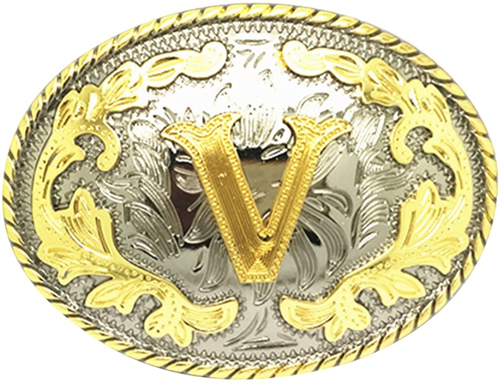 Western Cowboy Rodeo Belt Buckle – Gold Initial Letters A-Z, Large & Stylish for Men & Women, A, One Size