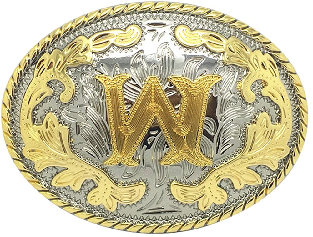 Western Cowboy Rodeo Belt Buckle – Gold Initial Letters A-Z, Large & Stylish for Men & Women, A, One Size