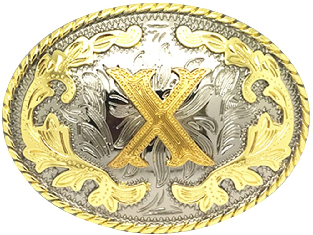 Western Cowboy Rodeo Belt Buckle – Gold Initial Letters A-Z, Large & Stylish for Men & Women, A, One Size