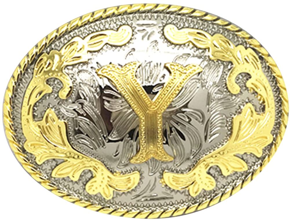 Western Cowboy Rodeo Belt Buckle – Gold Initial Letters A-Z, Large & Stylish for Men & Women, A, One Size