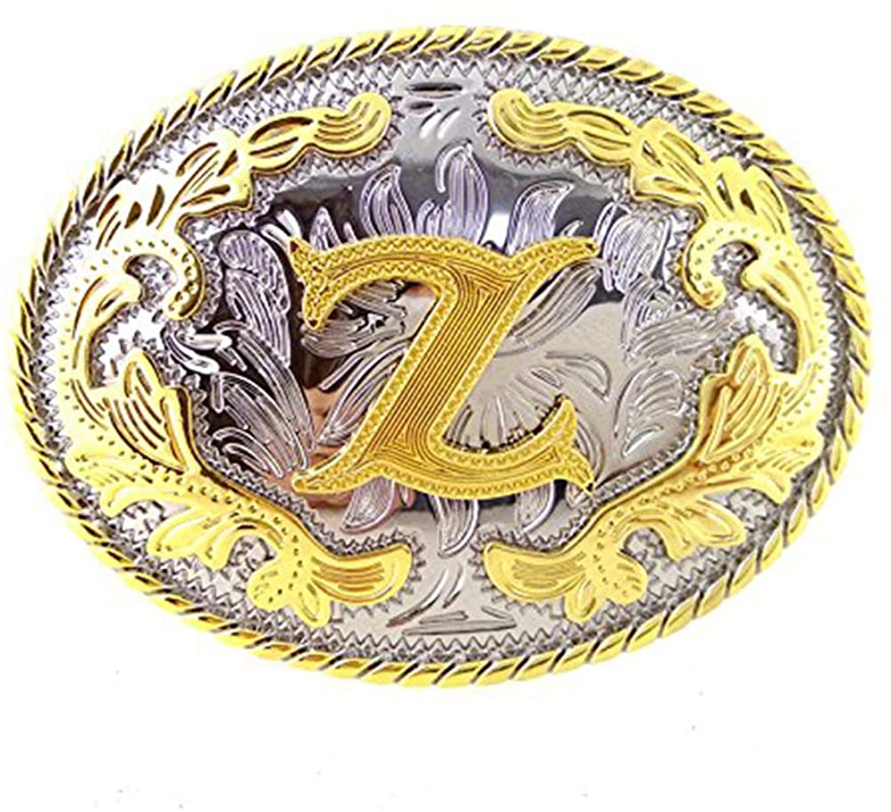 Western Cowboy Rodeo Belt Buckle – Gold Initial Letters A-Z, Large & Stylish for Men & Women, A, One Size