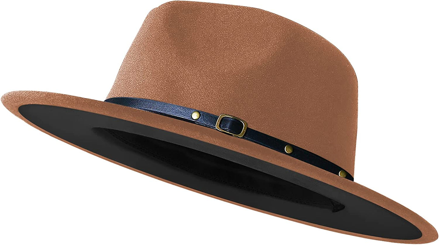 Sombreros Fedora de ala ancha para mujeres y hombres, sombrero de vestir de dos tonos, sombrero Panamá de fieltro en dos tamaños para adultos