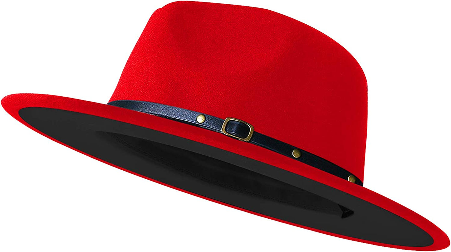 Sombreros Fedora de ala ancha para mujeres y hombres, sombrero de vestir de dos tonos, sombrero Panamá de fieltro en dos tamaños para adultos