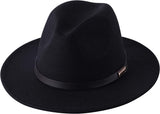 Lanzom Women's Retro Wide Brim Wool Fedora with Belt Buckle, beige, One Size