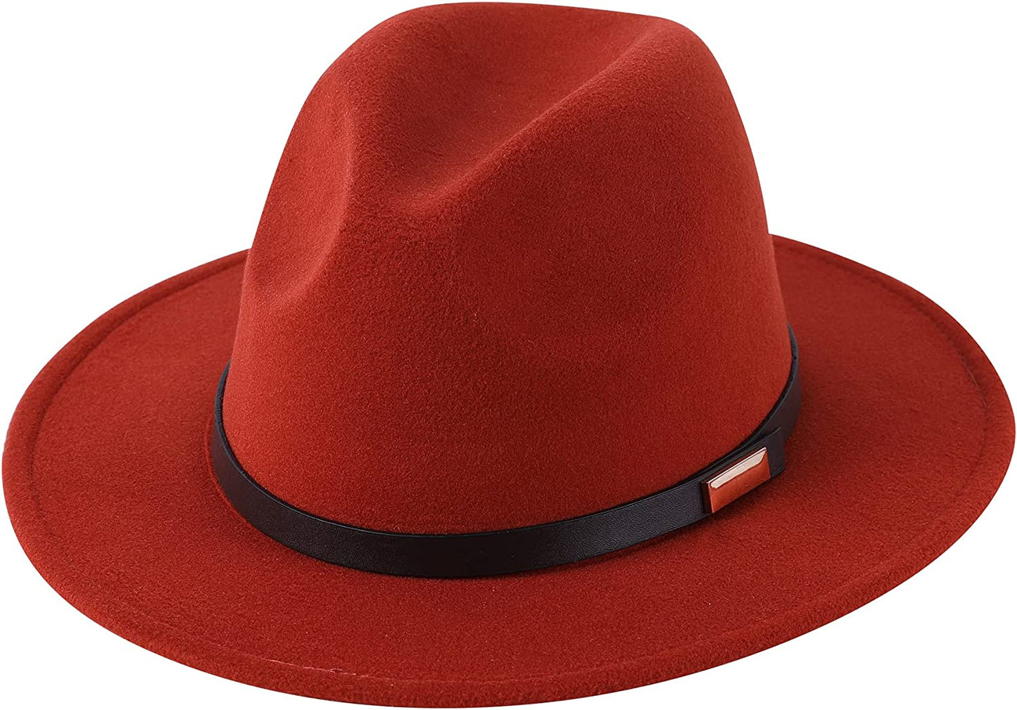 Lanzom Women's Retro Wide Brim Wool Fedora with Belt Buckle, beige, One Size