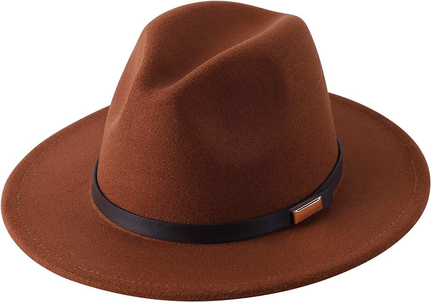 Lanzom Women's Retro Wide Brim Wool Fedora with Belt Buckle, beige, One Size