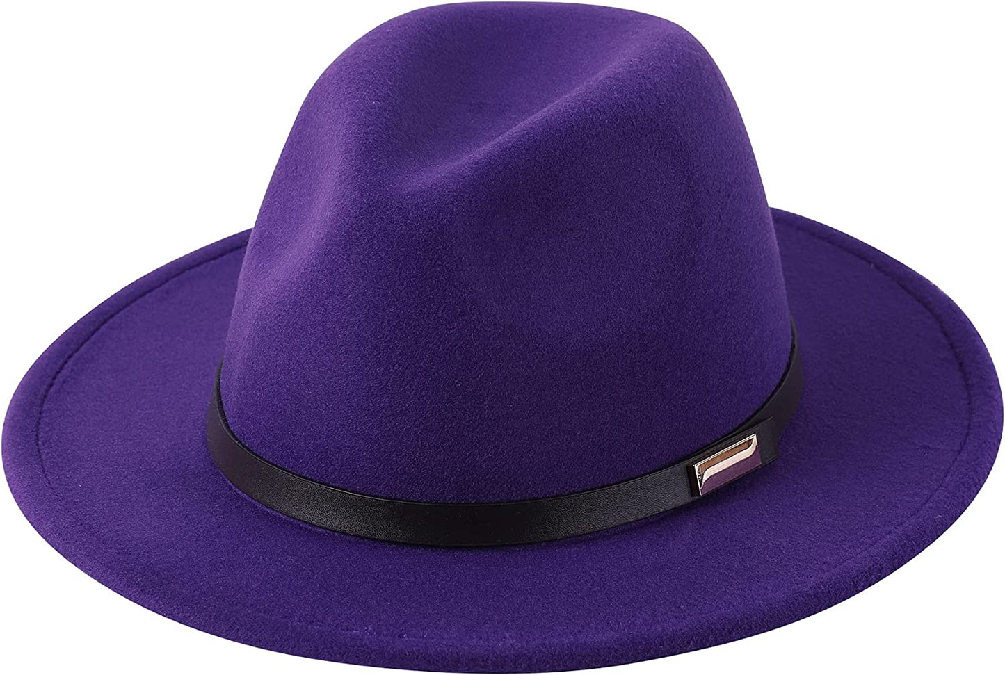 Lanzom Women's Retro Wide Brim Wool Fedora with Belt Buckle, beige, One Size