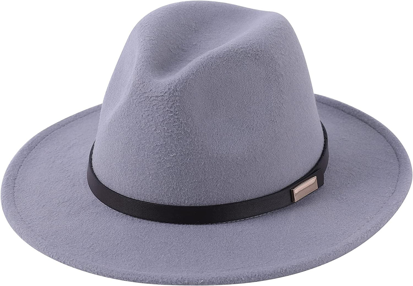Lanzom Women's Retro Wide Brim Wool Fedora with Belt Buckle, beige, One Size