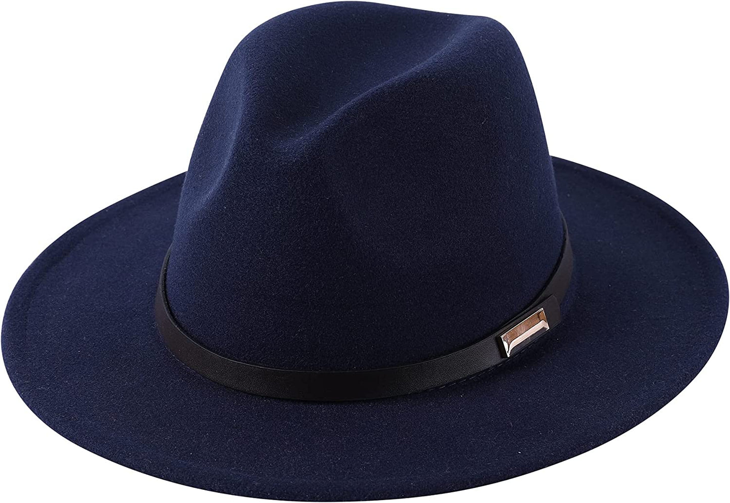 Lanzom Women's Retro Wide Brim Wool Fedora with Belt Buckle, beige, One Size