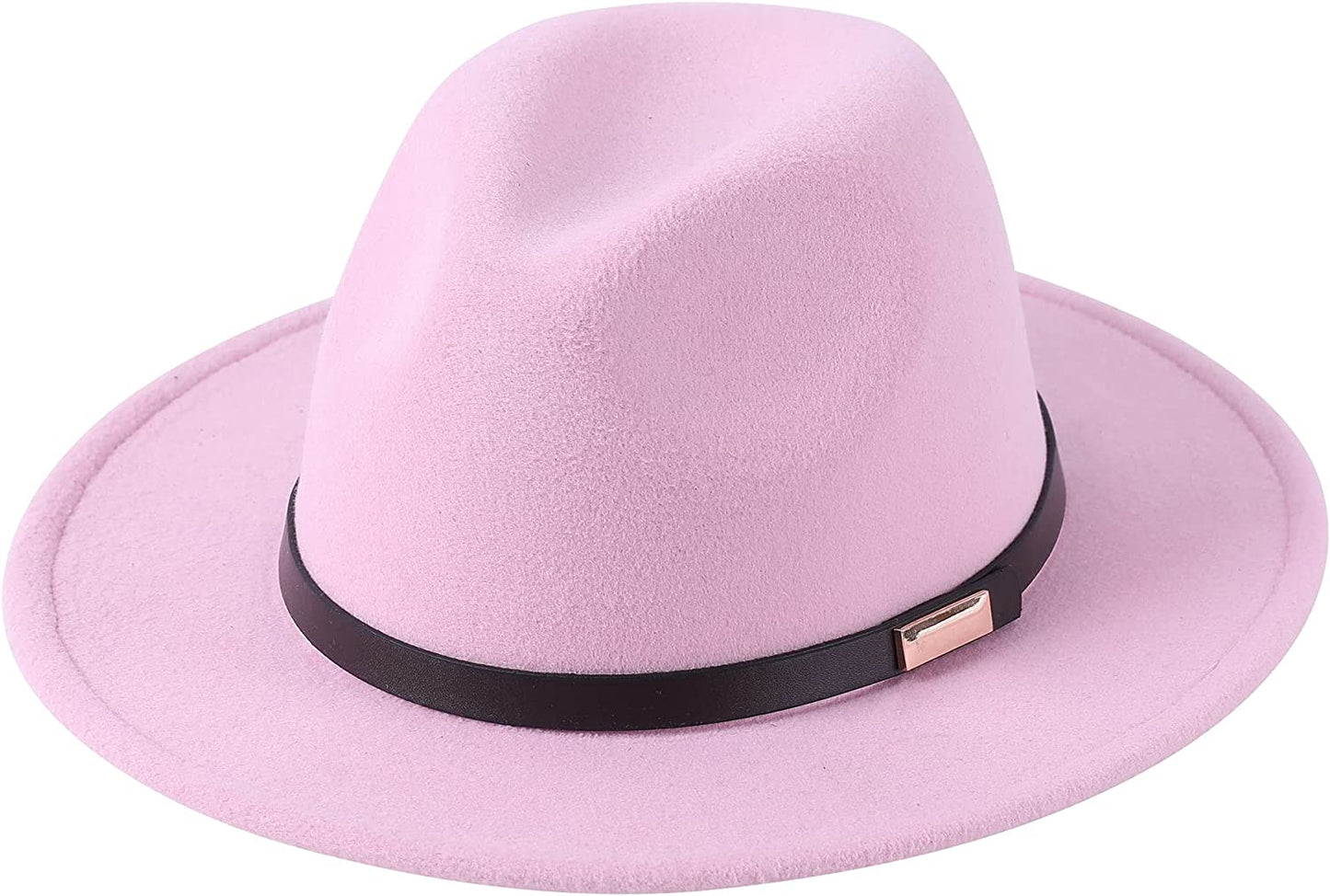 Lanzom Women's Retro Wide Brim Wool Fedora with Belt Buckle, beige, One Size