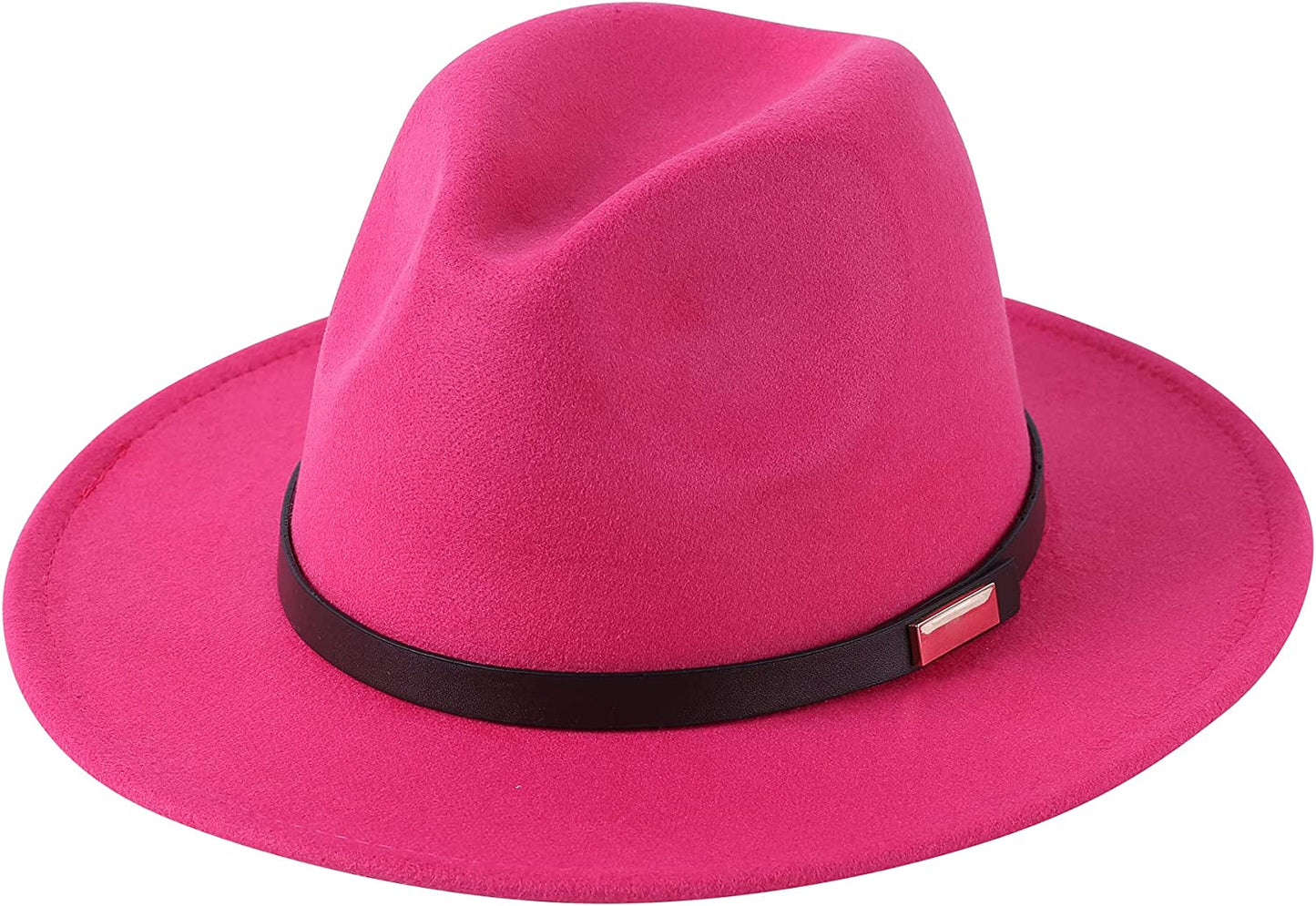 Lanzom Women's Retro Wide Brim Wool Fedora with Belt Buckle, beige, One Size