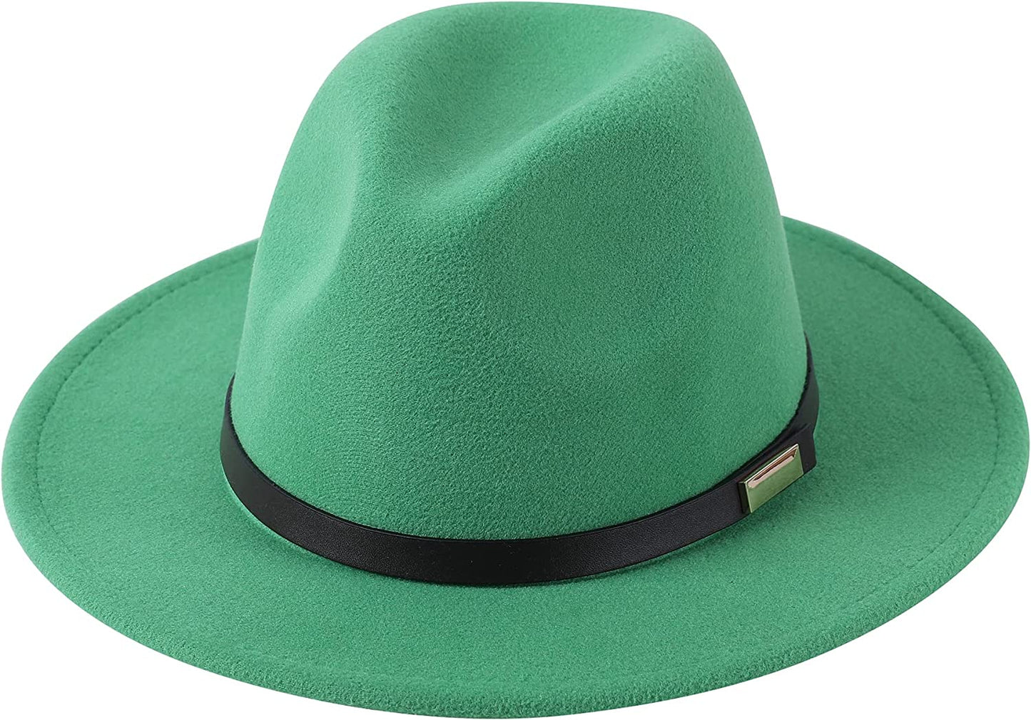 Lanzom Women's Retro Wide Brim Wool Fedora with Belt Buckle, beige, One Size