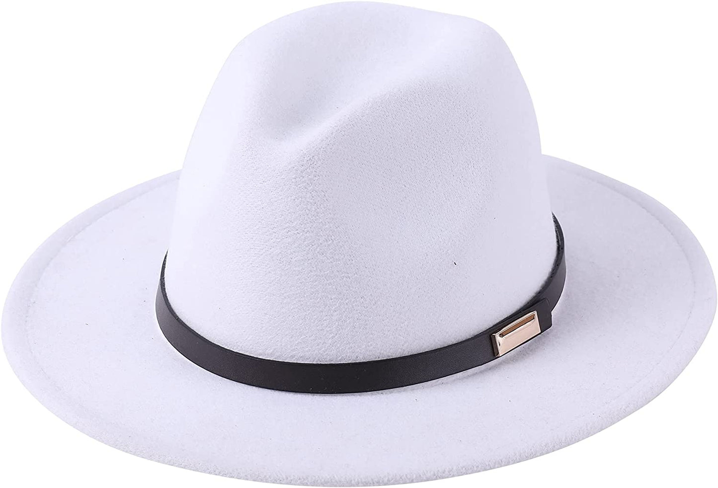 Lanzom Women's Retro Wide Brim Wool Fedora with Belt Buckle, beige, One Size
