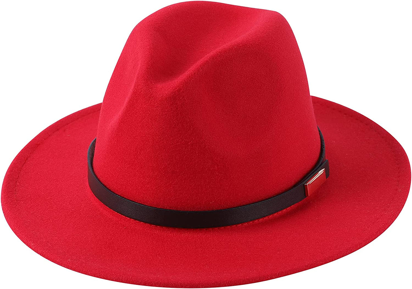 Lanzom Women's Retro Wide Brim Wool Fedora with Belt Buckle, beige, One Size