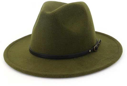 Lisianthus Women Belt Buckle Fedora Hat, Bright green, One Size