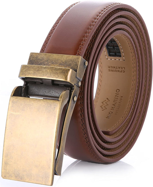 Marino Avenue Men’s Leather Ratchet Dress Belt with Linxx Buckle & Gift Box, Imperial Rank   Burnt Umber, 38"-54"