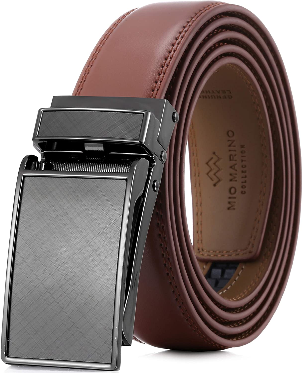 Marino Avenue Men’s Leather Ratchet Dress Belt with Linxx Buckle & Gift Box, Imperial Rank   Burnt Umber, 38"-54"