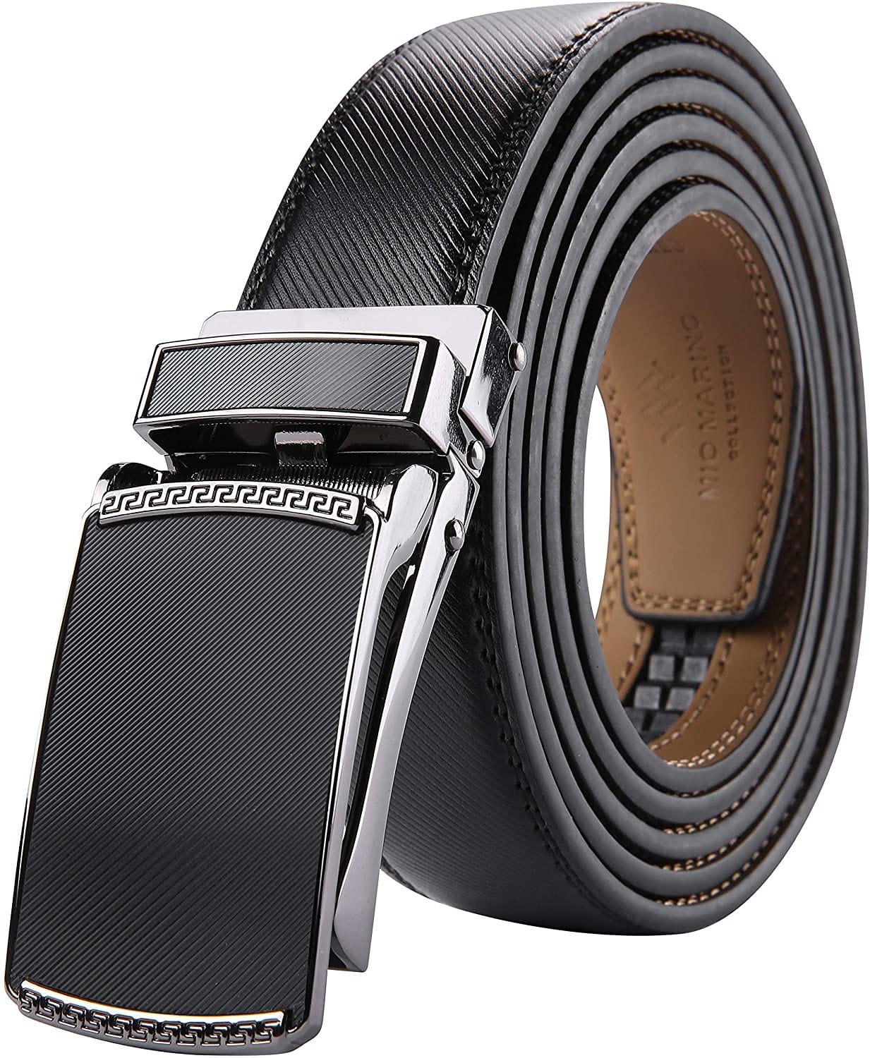 Marino Avenue Men’s Leather Ratchet Dress Belt with Linxx Buckle & Gift Box, Imperial Rank   Burnt Umber, 38"-54"