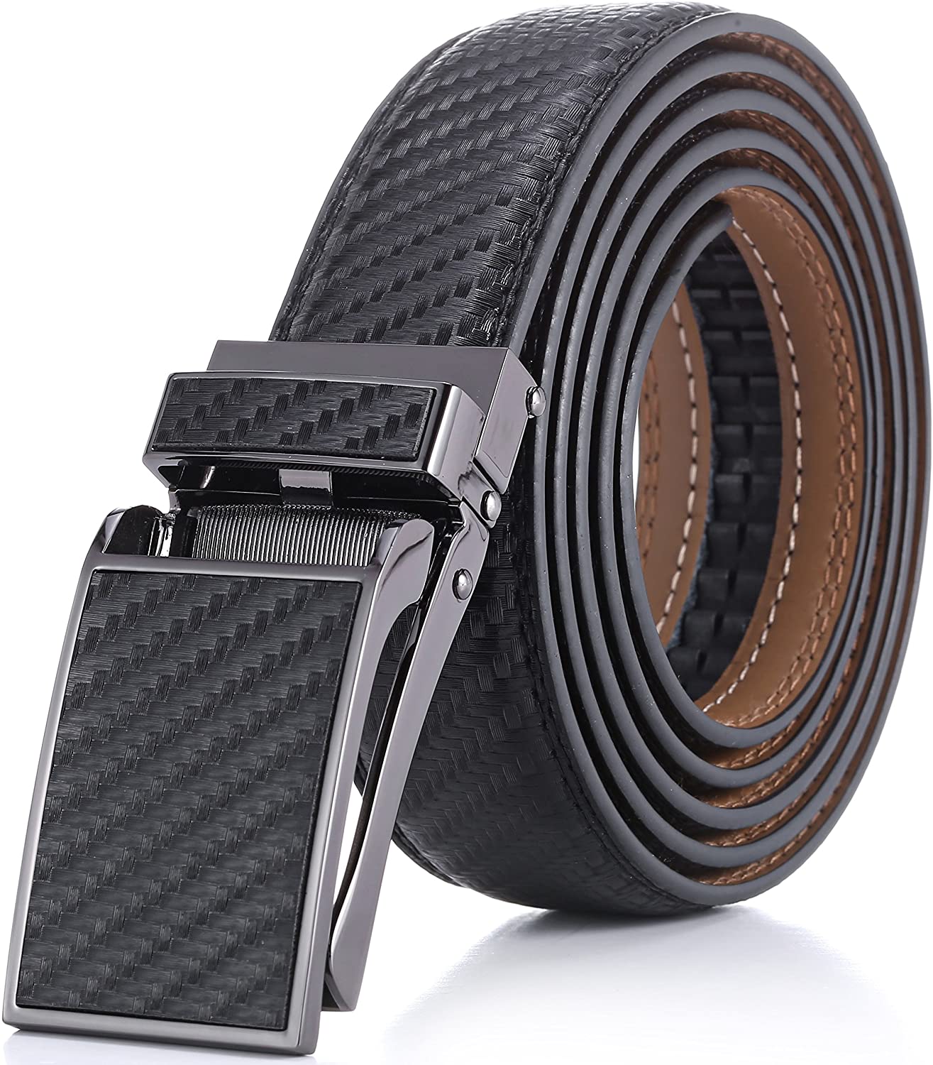 Marino Avenue Men’s Leather Ratchet Dress Belt with Linxx Buckle & Gift Box, Imperial Rank   Burnt Umber, 38"-54"