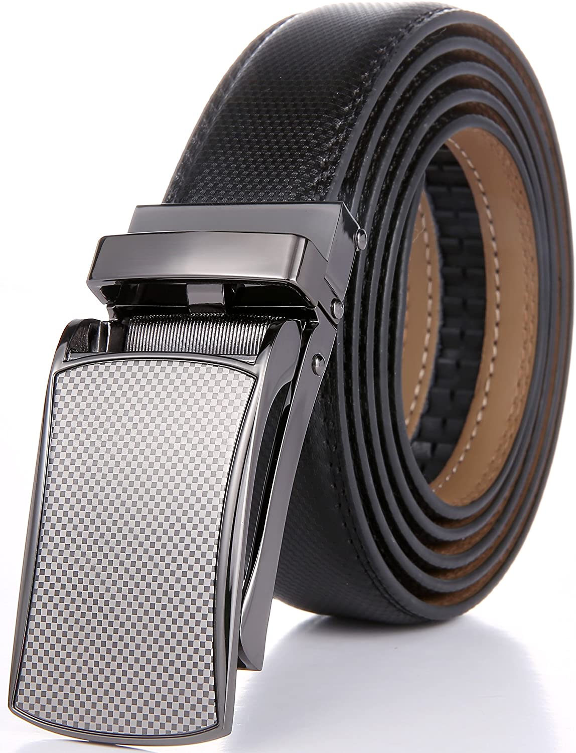 Marino Avenue Men’s Leather Ratchet Dress Belt with Linxx Buckle & Gift Box, Imperial Rank   Burnt Umber, 38"-54"