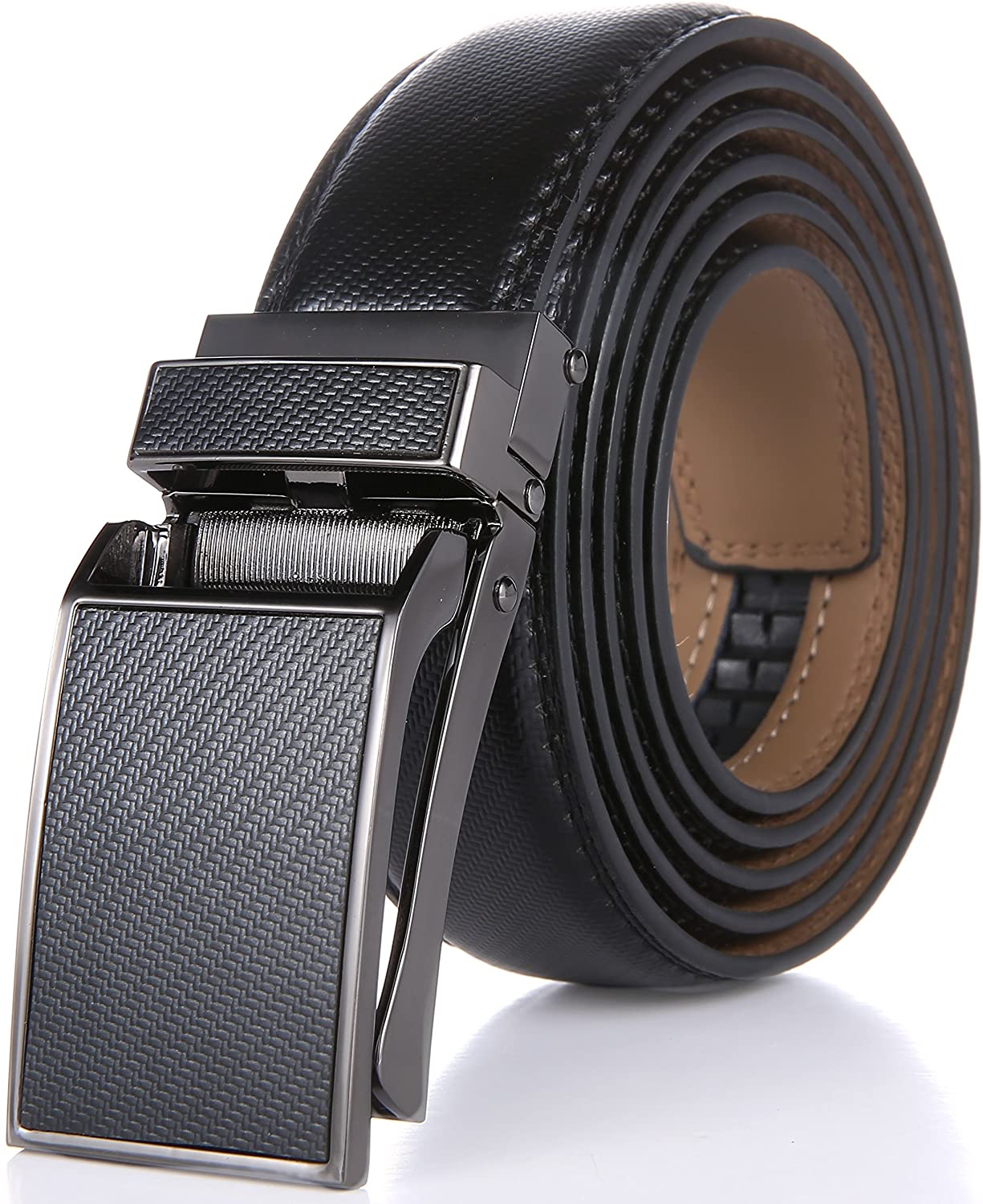 Marino Avenue Men’s Leather Ratchet Dress Belt with Linxx Buckle & Gift Box, Imperial Rank   Burnt Umber, 38"-54"