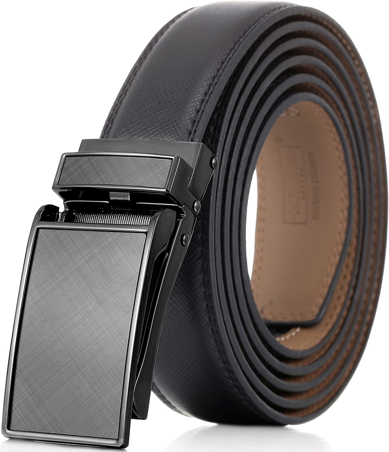 Marino Avenue Men’s Leather Ratchet Dress Belt with Linxx Buckle & Gift Box, Imperial Rank   Burnt Umber, 38"-54"