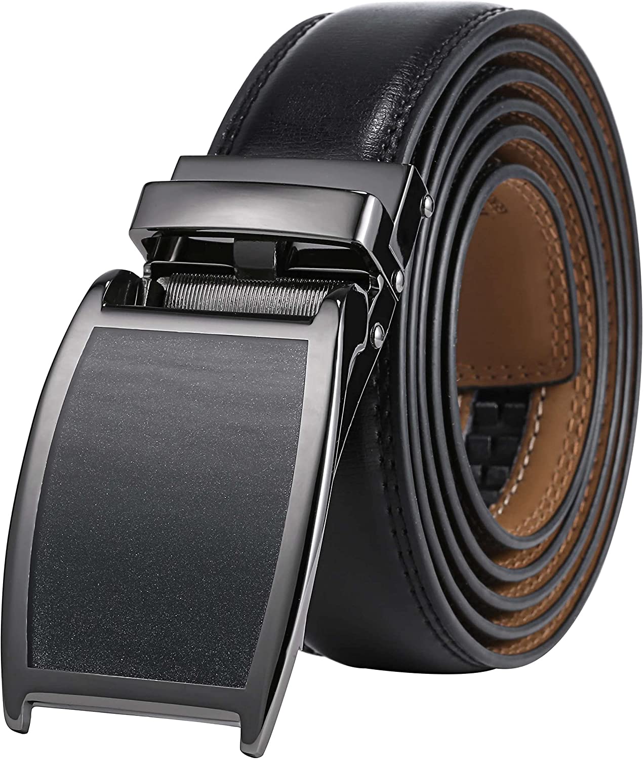 Marino Avenue Men’s Leather Ratchet Dress Belt with Linxx Buckle & Gift Box, Imperial Rank   Burnt Umber, 38"-54"