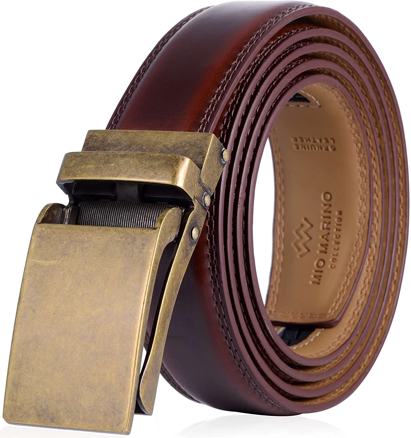 Marino Avenue Men’s Leather Ratchet Dress Belt with Linxx Buckle & Gift Box, Imperial Rank   Burnt Umber, 38"-54"