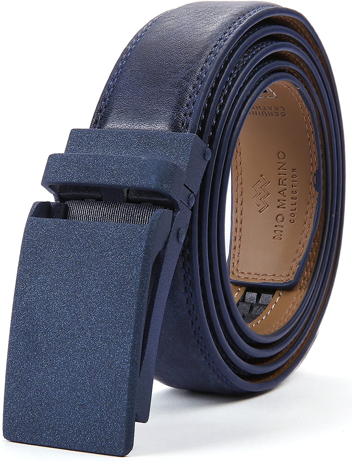 Marino Avenue Men’s Leather Ratchet Dress Belt with Linxx Buckle & Gift Box, Imperial Rank   Burnt Umber, 38"-54"