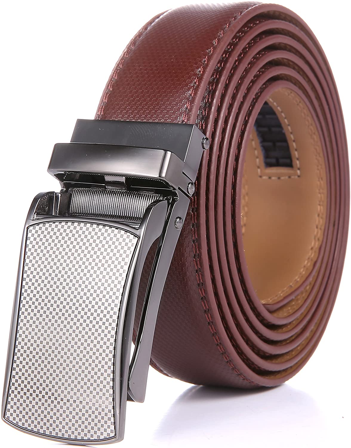 Marino Avenue Men’s Leather Ratchet Dress Belt with Linxx Buckle & Gift Box, Imperial Rank   Burnt Umber, 38"-54"