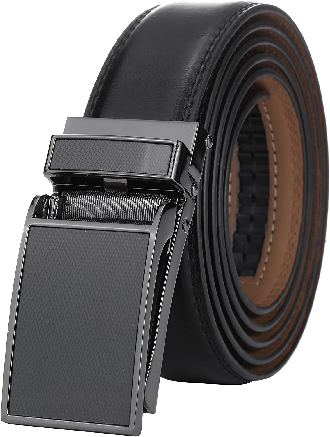 Marino Avenue Men’s Leather Ratchet Dress Belt with Linxx Buckle & Gift Box, Imperial Rank   Burnt Umber, 38"-54"