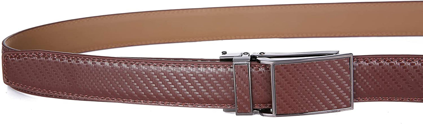 Marino Avenue Men’s Leather Ratchet Dress Belt with Linxx Buckle & Gift Box, Imperial Rank   Burnt Umber, 38"-54"