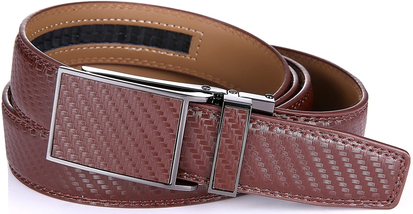 Marino Avenue Men’s Leather Ratchet Dress Belt with Linxx Buckle & Gift Box, Imperial Rank   Burnt Umber, 38"-54"