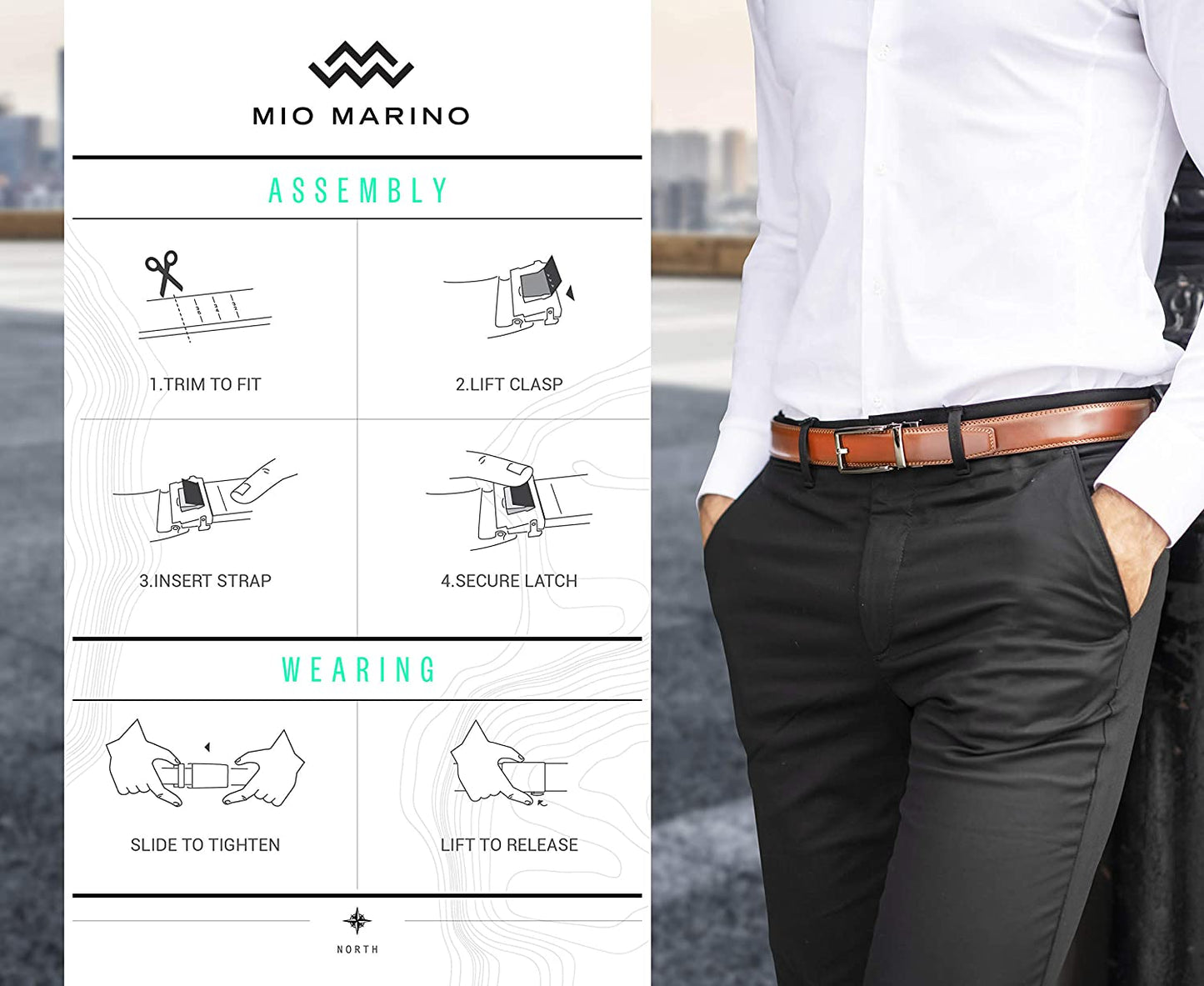Marino Avenue Men’s Leather Ratchet Dress Belt with Linxx Buckle & Gift Box, Imperial Rank   Burnt Umber, 38"-54"