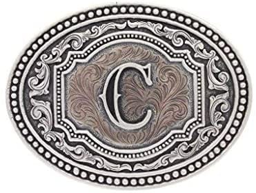 Hebilla de cinturón ovalada estilo western con actitud de camafeo en dos tonos y iniciales para hombre de Montana Silversmiths