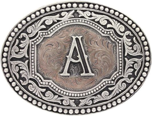 Montana Silversmiths Men’s Initial Two-Tone Cameo Western Oval Belt Buckle, A, One Size