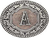 Hebilla de cinturón ovalada estilo western con actitud de camafeo en dos tonos y iniciales para hombre de Montana Silversmiths