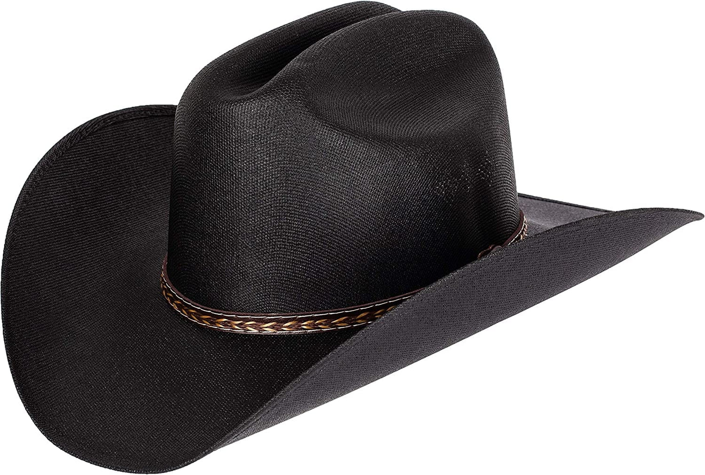 Queue Essentials Western Style Pinch Front Straw Canvas Cowboy Cowgirl Straw Hat , Canvas Black, One Size, Sand, One Size