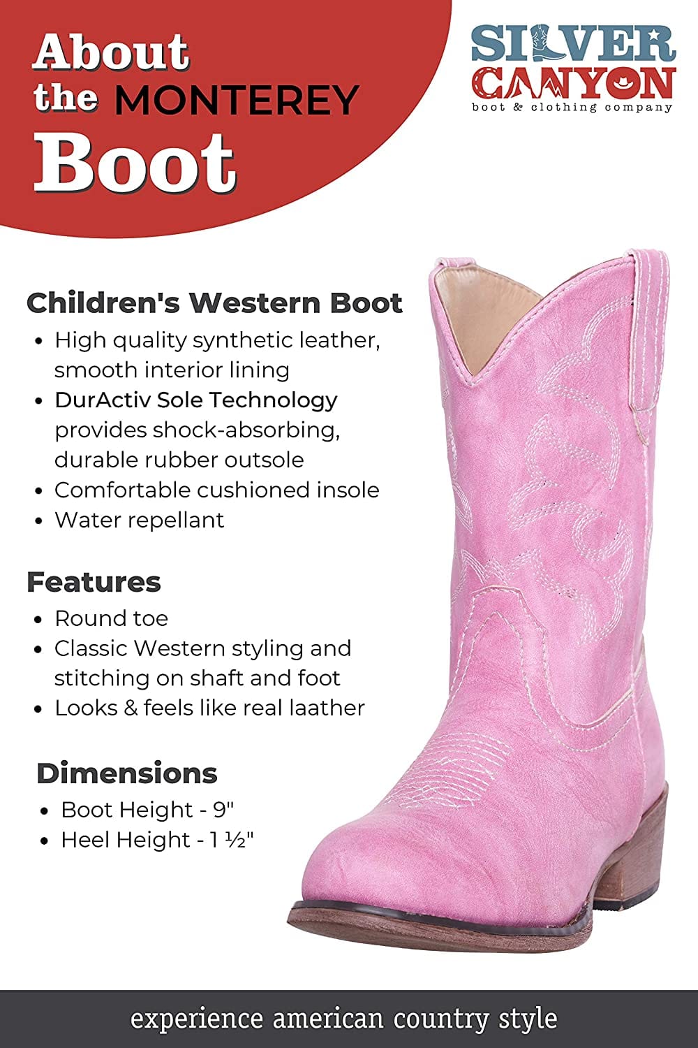Children Western Cowboy Cowgirl Boot, Monterey By Silver Canyon For Boys, Girls And Toddlers , 2 Little Kid, Black
