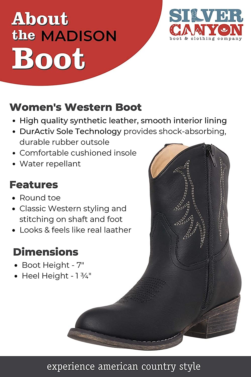 Madison Round Toe Women's Western Cowgirl Boots by Silver Canyon
