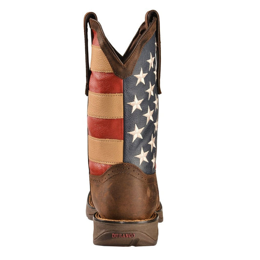 Men Patriotic Square Toe Western Boots, Brown, 6