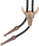Corbata bolo vintage occidental para hombre: corbata de vaquero con diseño de calavera de vaca, collar de corbata bolo de cuero negro
