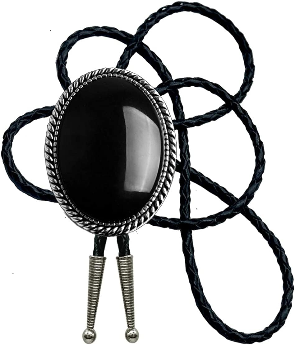 Moranse Celtic Bolo Tie – Emerald Blue & Black Stones, Genuine Leather Rope | Flower Green & Cat Eye Design | Multiple Colors Available, Black, One Size