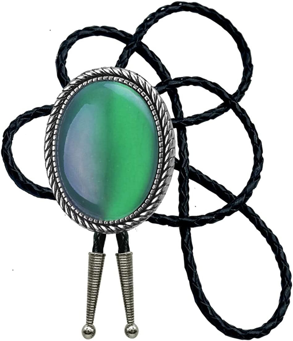 Moranse Celtic Bolo Tie – Emerald Blue & Black Stones, Genuine Leather Rope | Flower Green & Cat Eye Design | Multiple Colors Available, Black, One Size