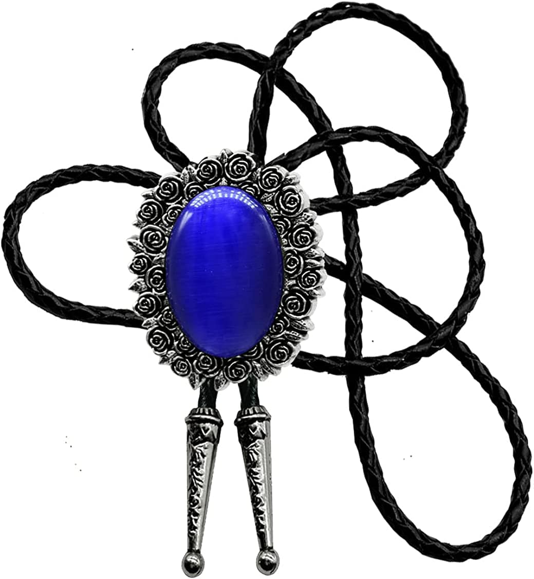 Moranse Celtic Bolo Tie – Emerald Blue & Black Stones, Genuine Leather Rope | Flower Green & Cat Eye Design | Multiple Colors Available, Black, One Size