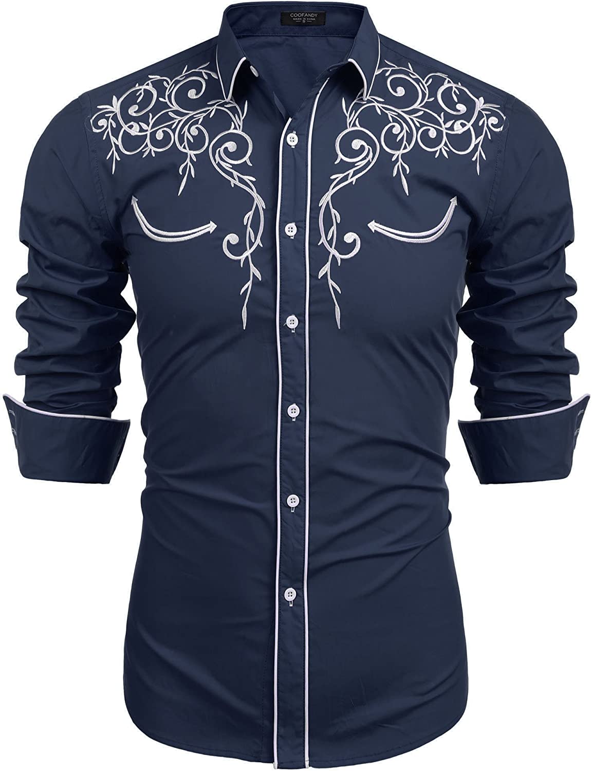 Camisa bordada de manga larga para hombre de COOFANDY, camisas informales de corte entallado con botones