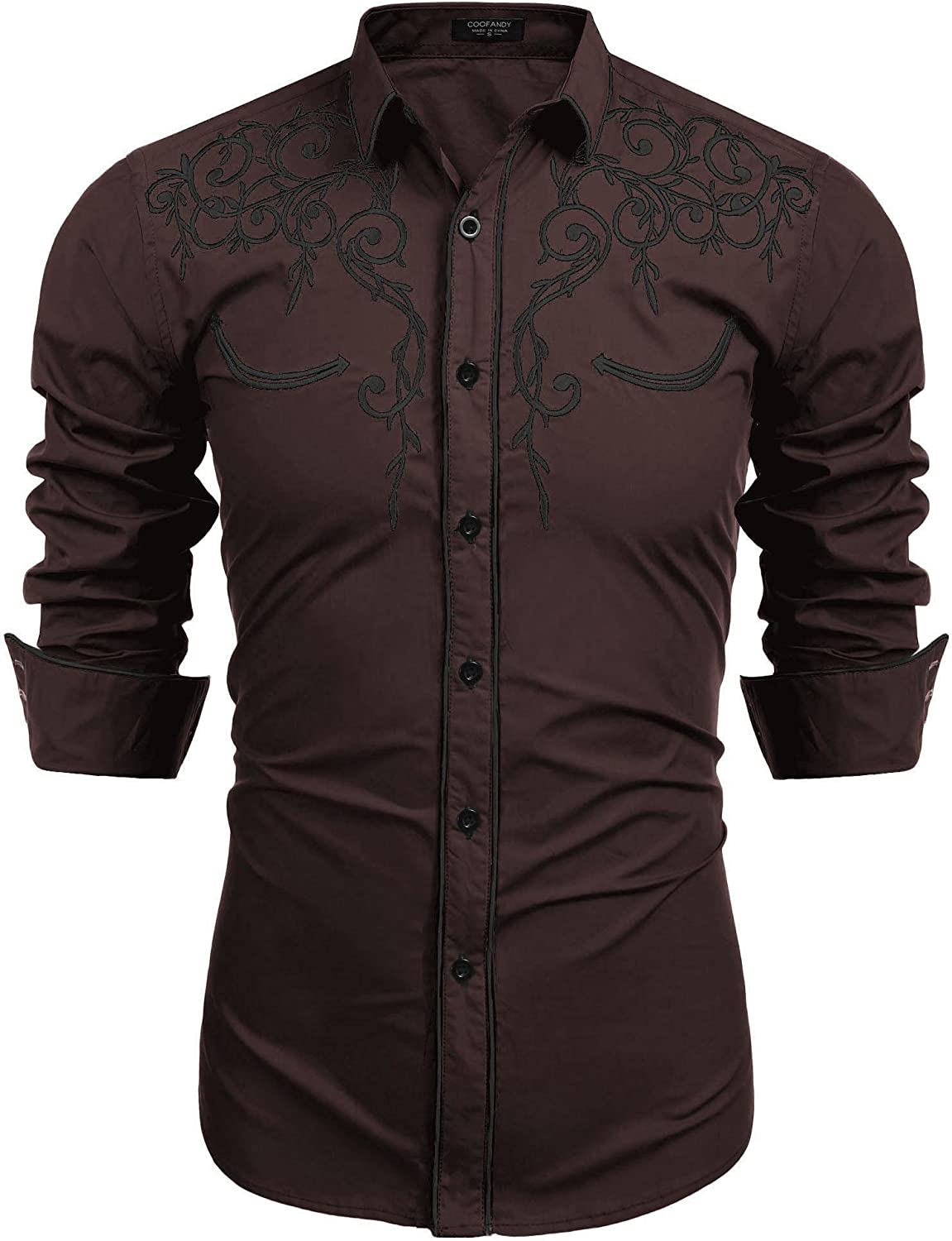 Camisa bordada de manga larga para hombre de COOFANDY, camisas informales de corte entallado con botones
