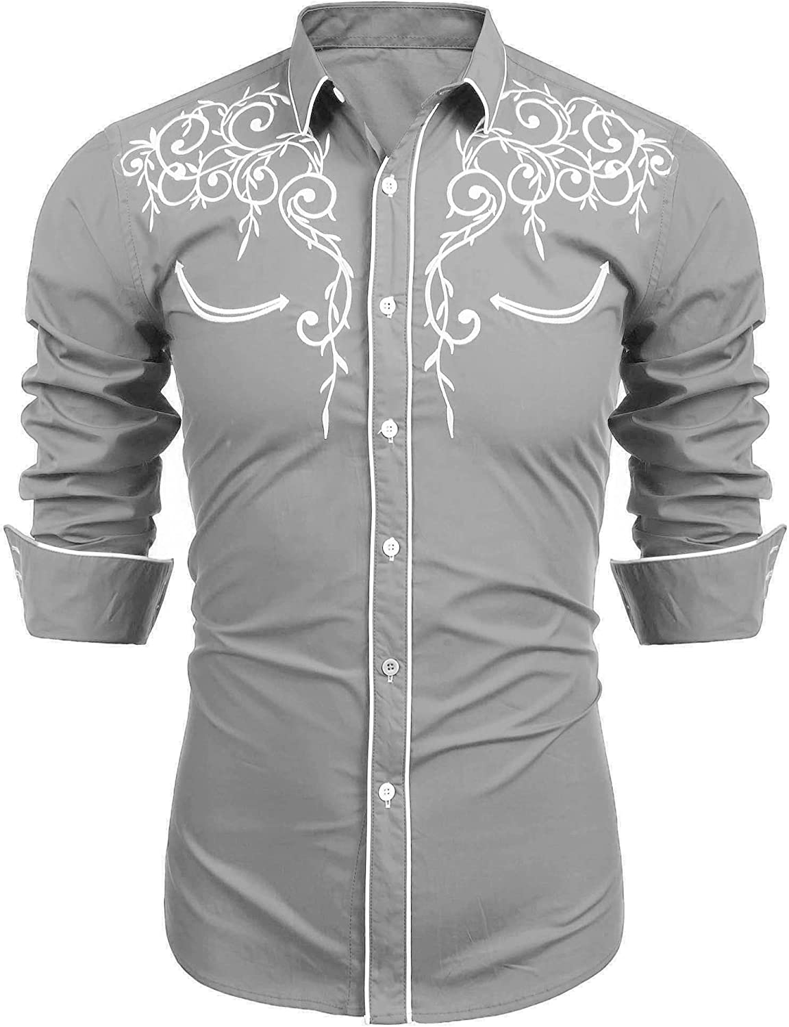 Camisa bordada de manga larga para hombre de COOFANDY, camisas informales de corte entallado con botones