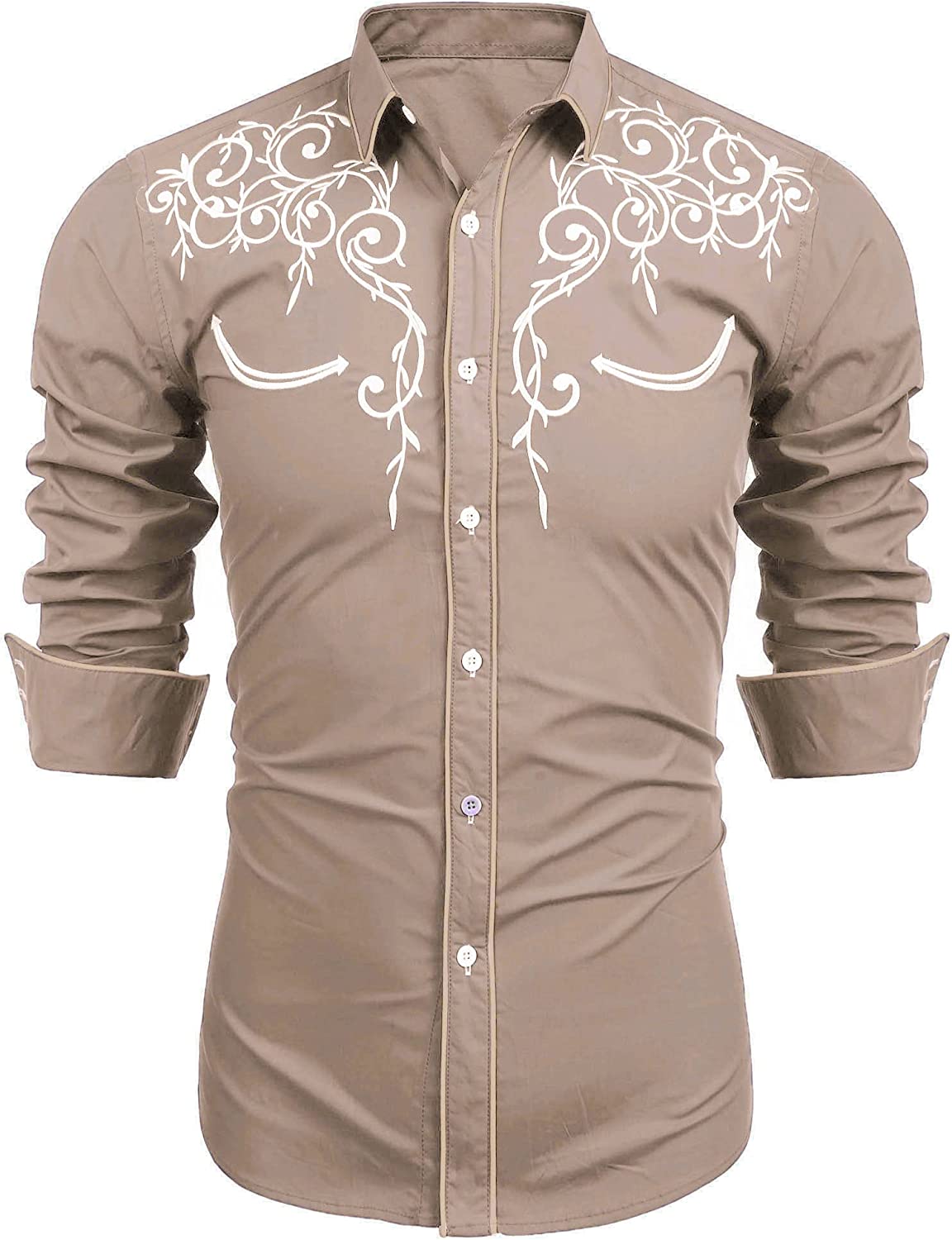 Camisa bordada de manga larga para hombre de COOFANDY, camisas informales de corte entallado con botones